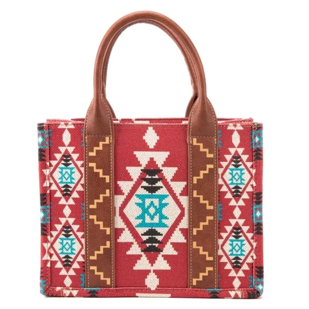 Western Cowgirl Boho Aztec Tote Bag Wrangler Crossbody Convertible Purse Red